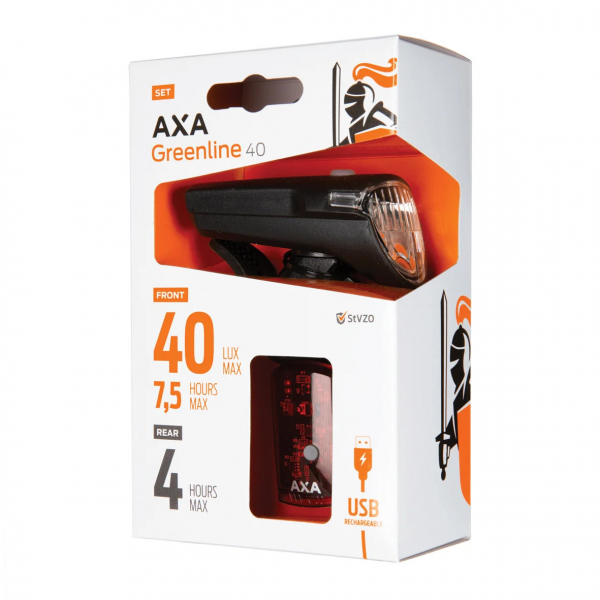 Axa Greenline Lampenset Front - und Rücklicht 40 Lux schwarz USB StVZO