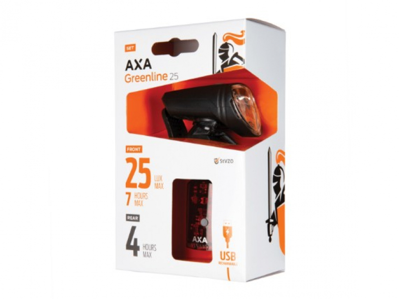 Axa Greenline Lampenset 25 Lux schwarz USB StVZO