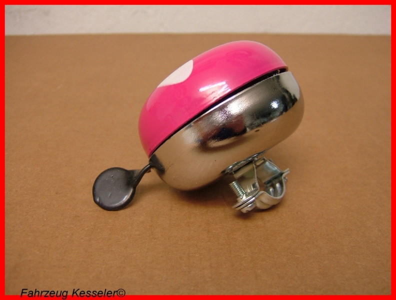 Ding Dong Glocke 80 mm Klingel Chrom (pink Lackiert) mit Herzchen *NEU*