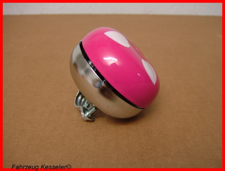 Ding Dong Glocke 80 mm Klingel Chrom (pink Lackiert) mit Herzchen *NEU*